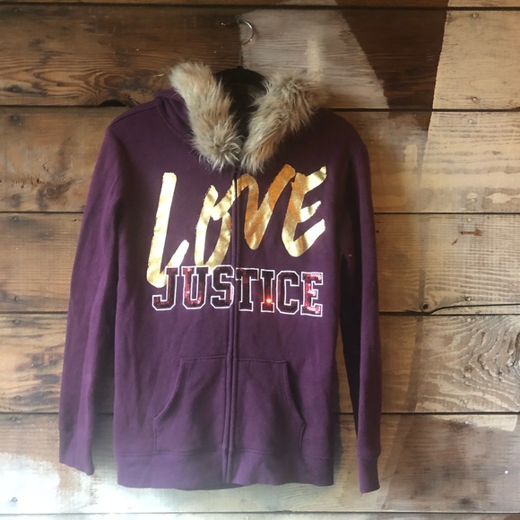 Justice Other - Justice Active Logo Fur Hoodie with Glitter Maroon Justice Other - Justice Active Logo Fur Hoodie with Glitter Maroon